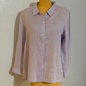 J. Jill Lavender Button-Down 100% linen Easy Shirt Pastel Purple Easter